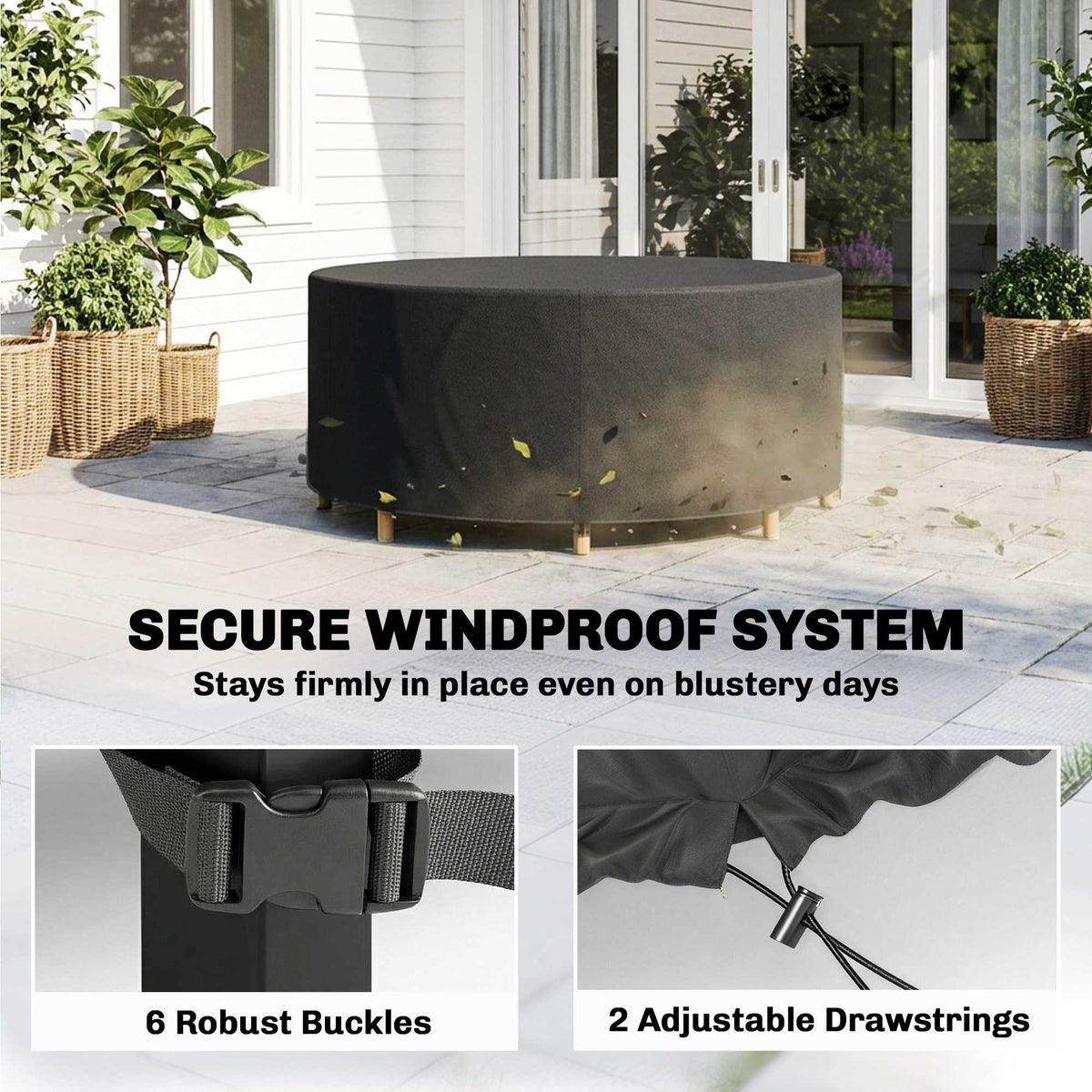 Round Garden Furniture Cover, Waterproof, 420D Oxford, Black