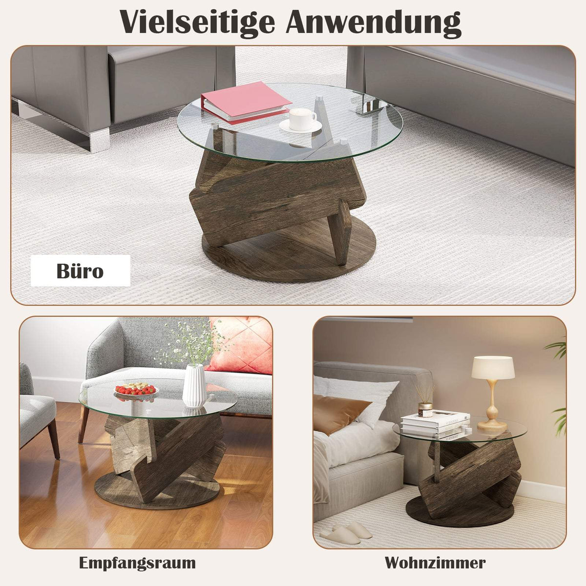 Round Glass Coffee Table, 81cm, Tempered Glass Top
