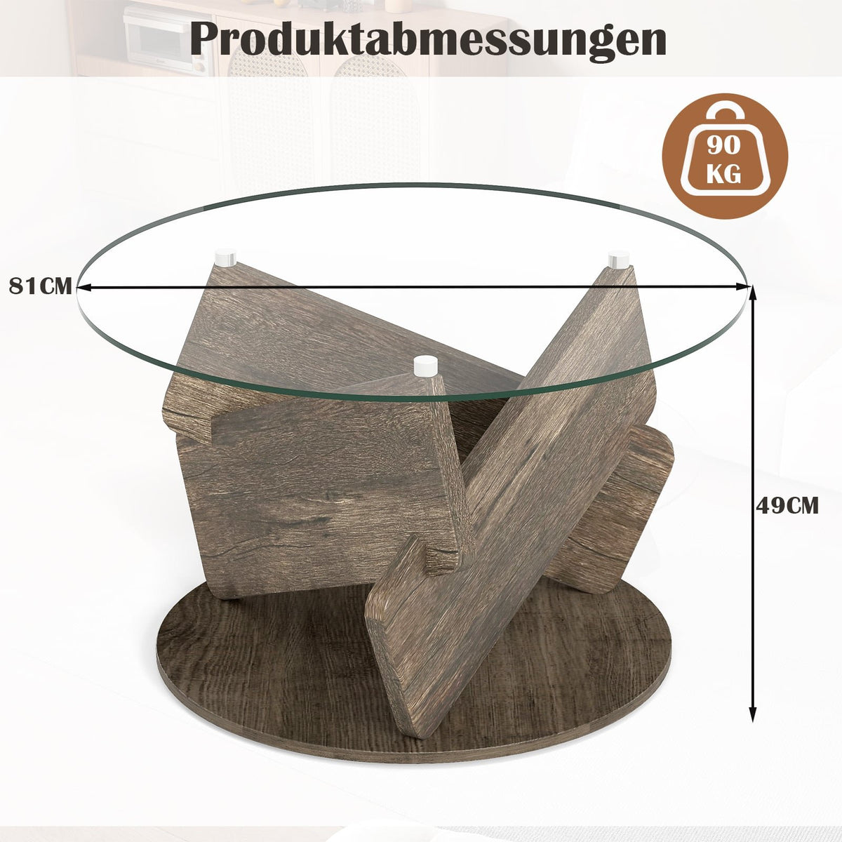 Round Glass Coffee Table, 81cm, Tempered Glass Top