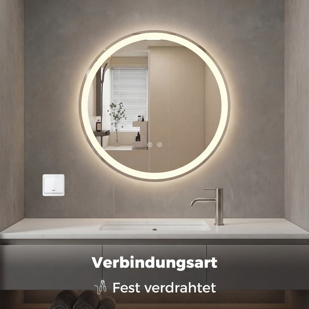 Round LED Bathroom Mirror, Adjustable Brightness, Ø80 cm