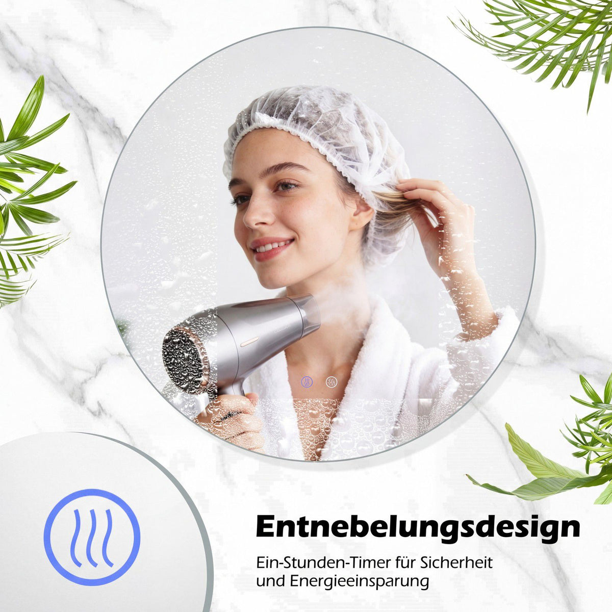 Round LED Bathroom Mirror with Anti-Fog, Adjustable Light