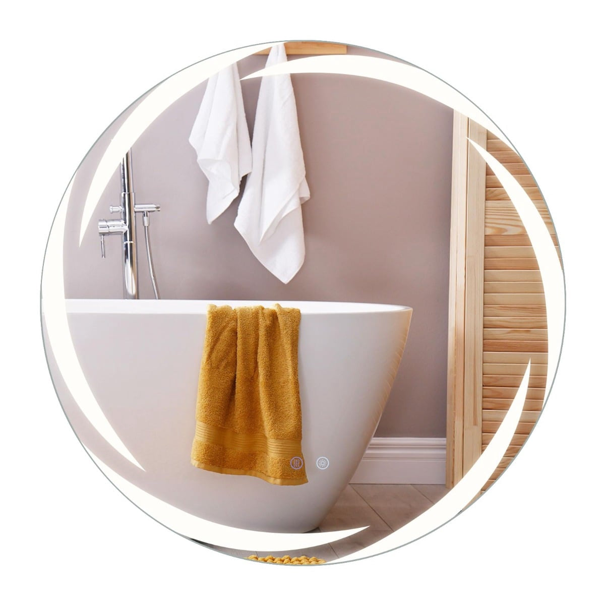 Round LED Bathroom Mirror with Dimmable Light & Defogger