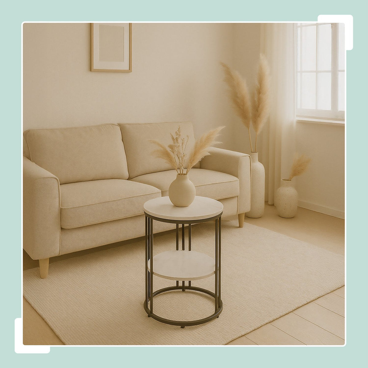 Round Marble Look Side Table with 2 Levels