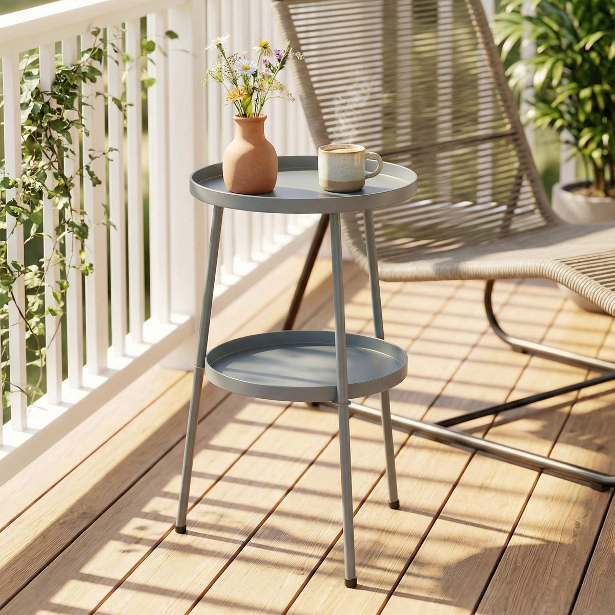 Round Metal Outdoor Side Table, 36 cm, Dark Grey
