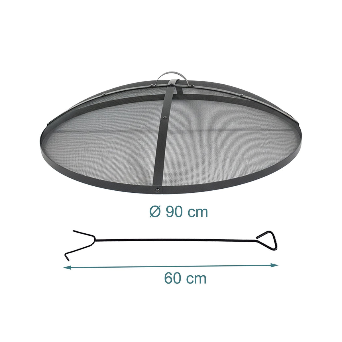 Round Metal Spark Guard for Fire Pits with Poker, 90 cm