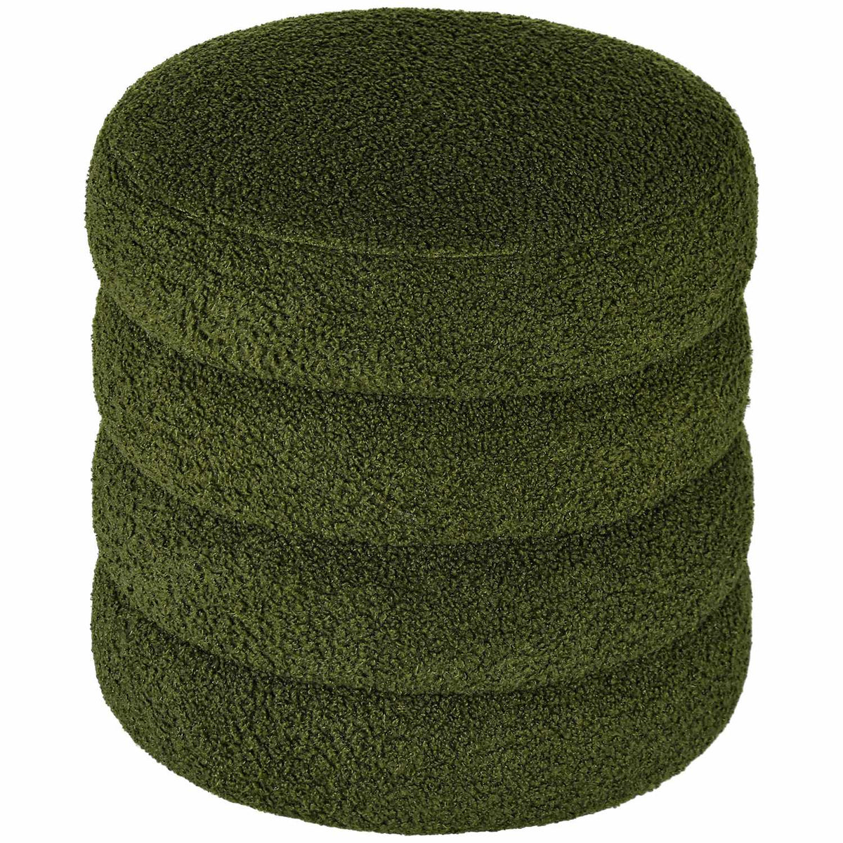 Round Ottoman, Teddy Fleece, 120kg Capacity, Green