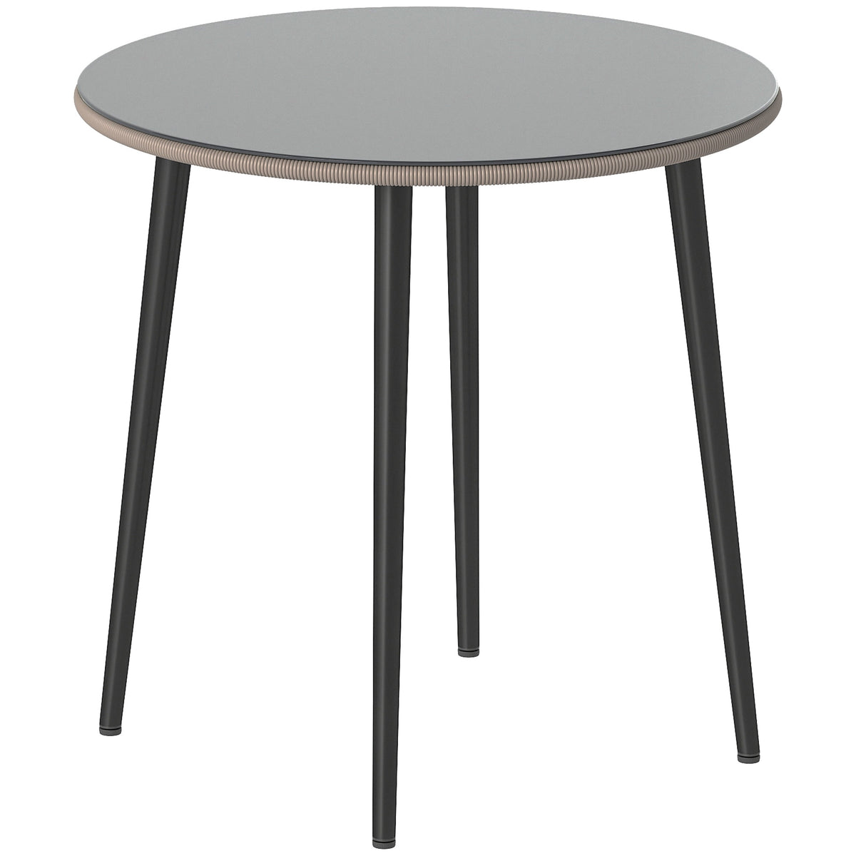 Round Outdoor Dining Table, 80 cm, Glass & Rattan