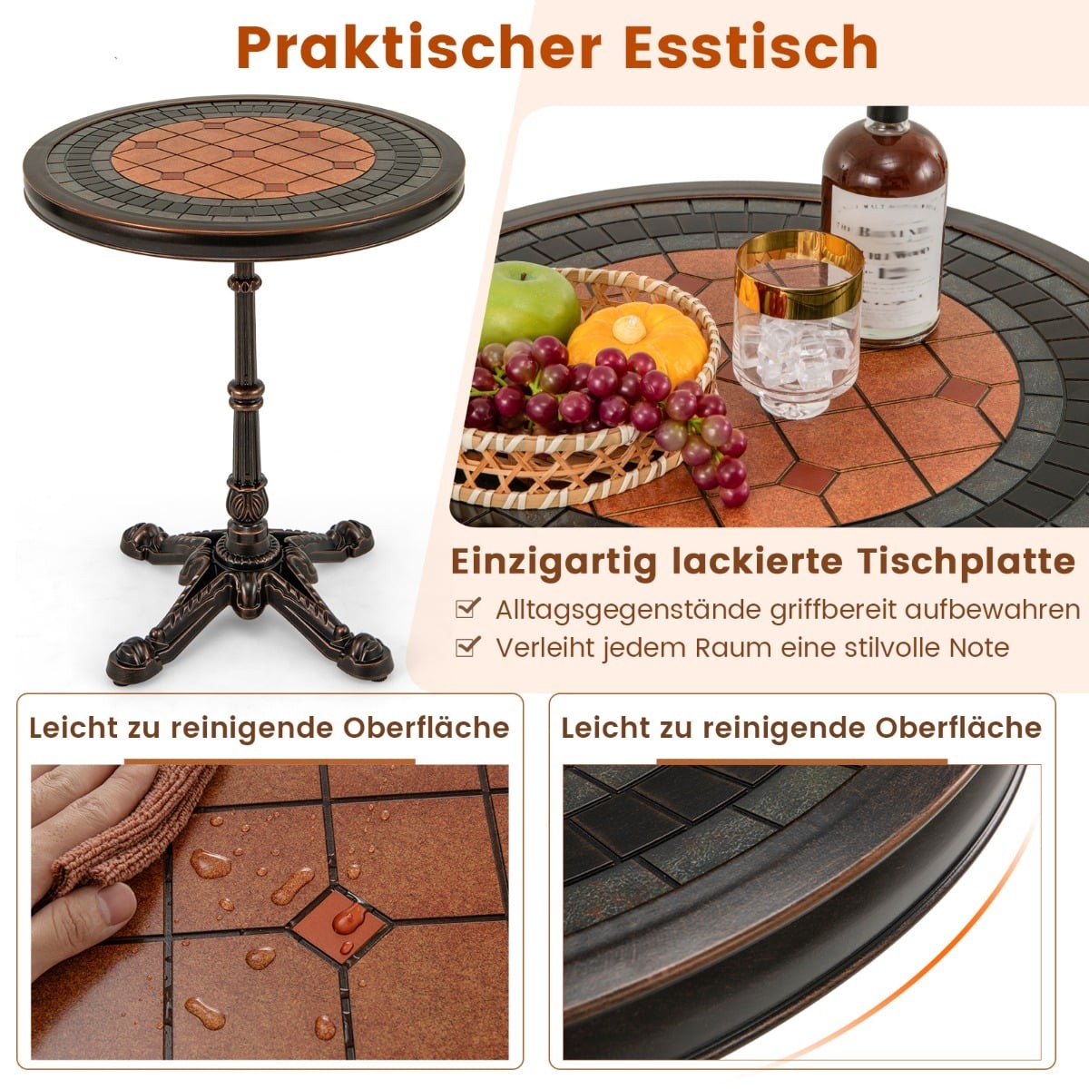 Round Outdoor Dining Table – Cast Aluminum, Weatherproof, 60.5 cm