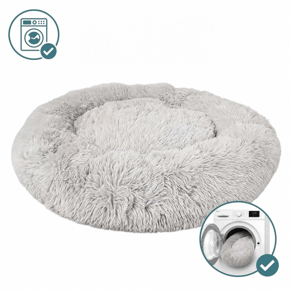 Round Plush Dog Bed, 100 cm, Light Grey
