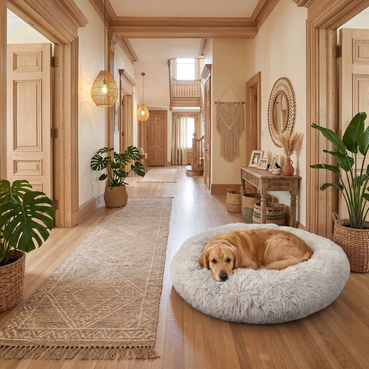 Round Plush Dog Bed, 100 cm, Light Grey