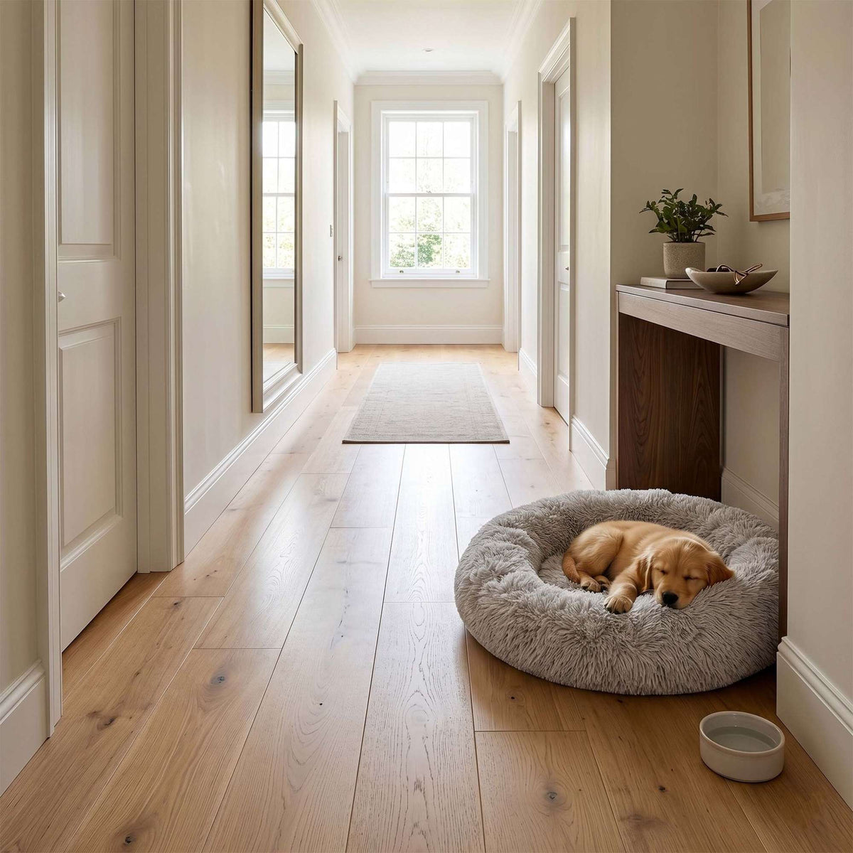 Round Plush Dog Bed, 60 cm – Light Grey