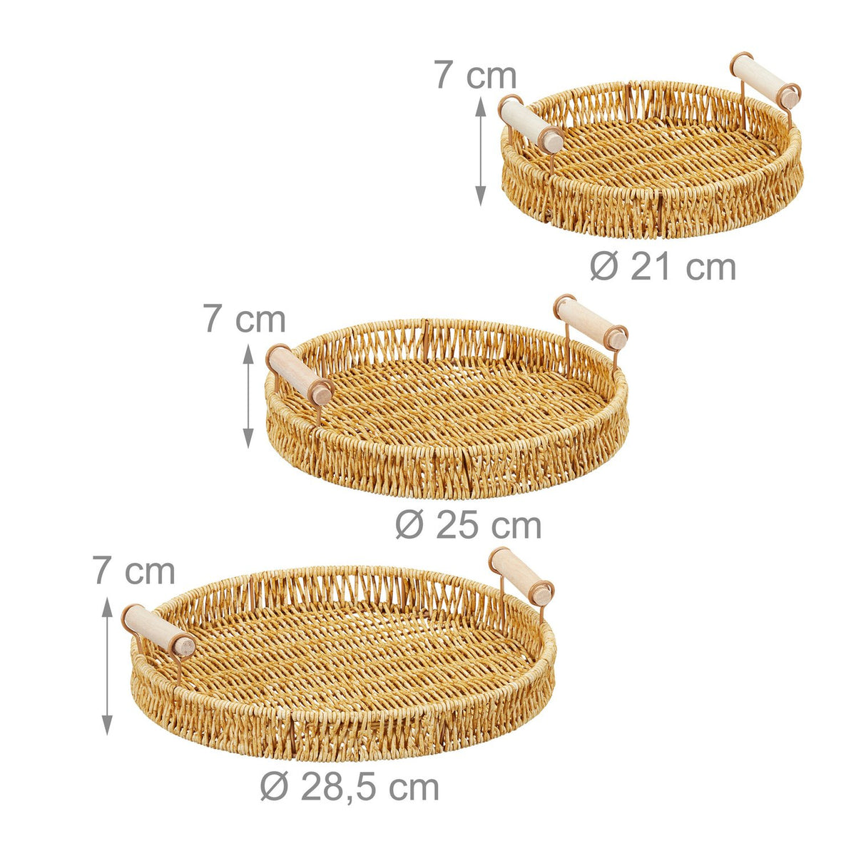 Round Serving Tray Set, Woven Plant Fiber, 3 Sizes
