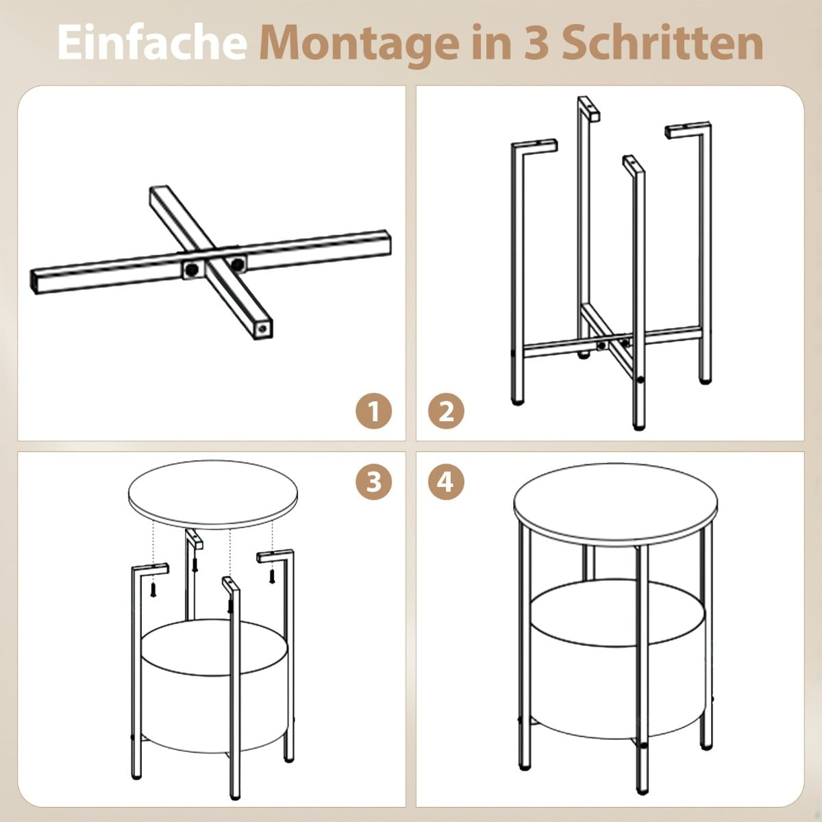 Round Side Table with Removable Felt Basket, Storage