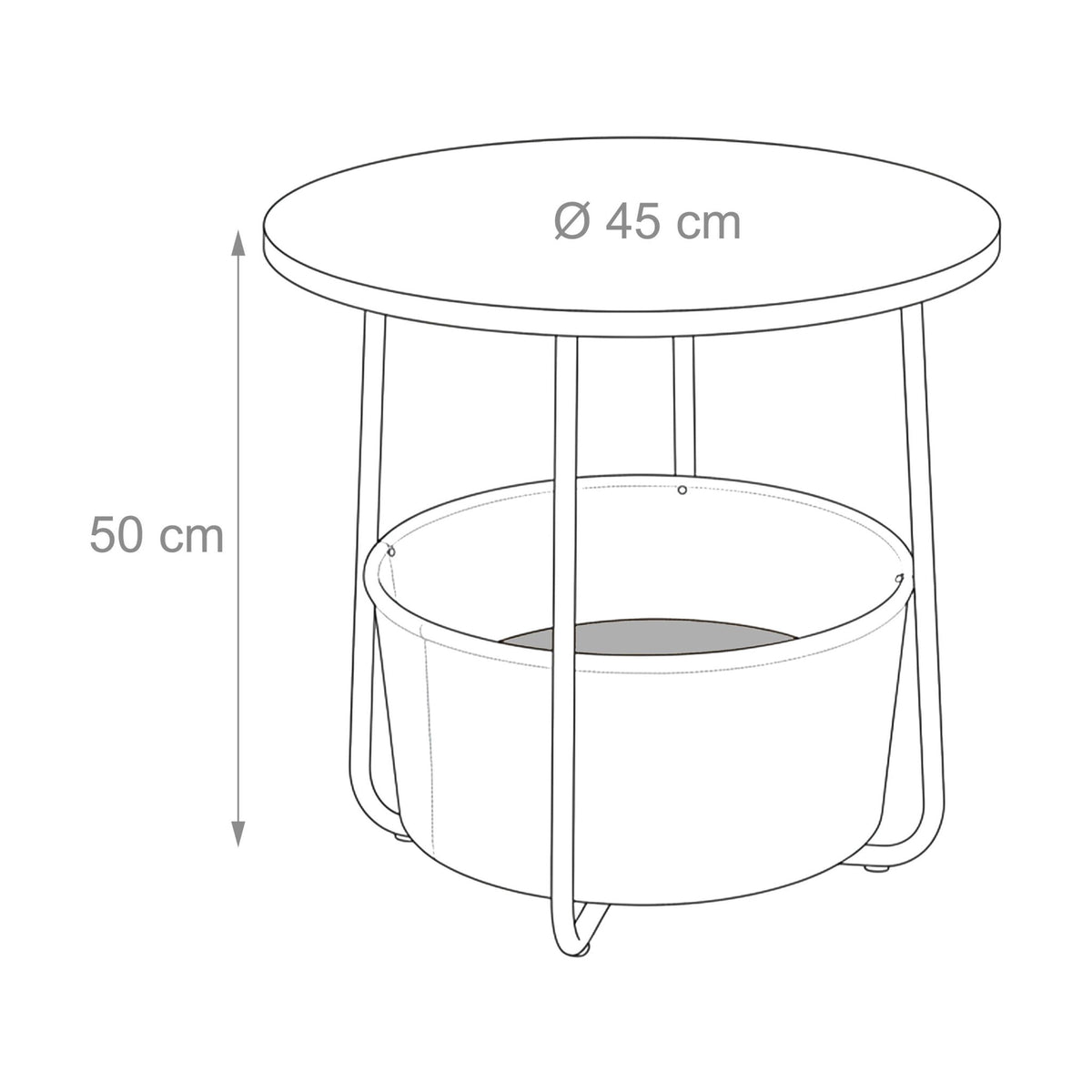 Round Side Table with Storage Basket, Metal Frame