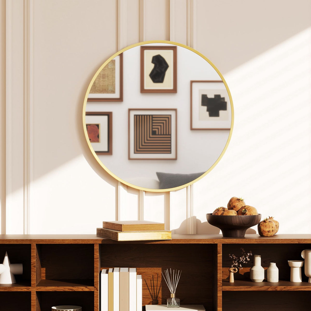 Round Wall Mirror, 61 cm, Gold Aluminum Frame