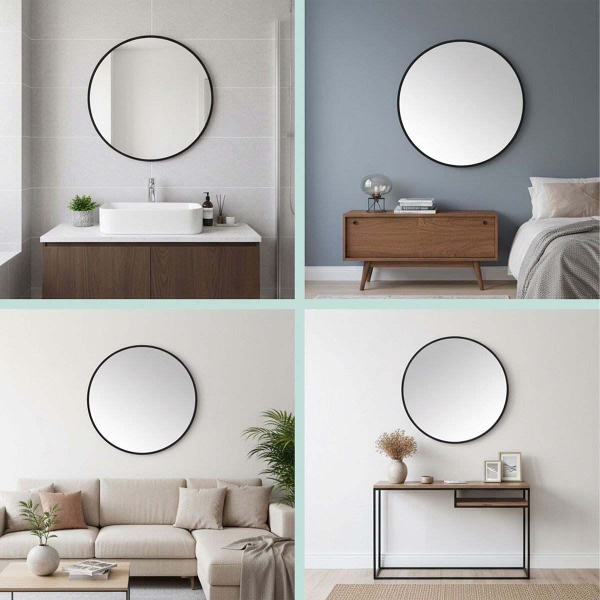 Round Wall Mirror, Metal Frame, Decorative/Vanity Use
