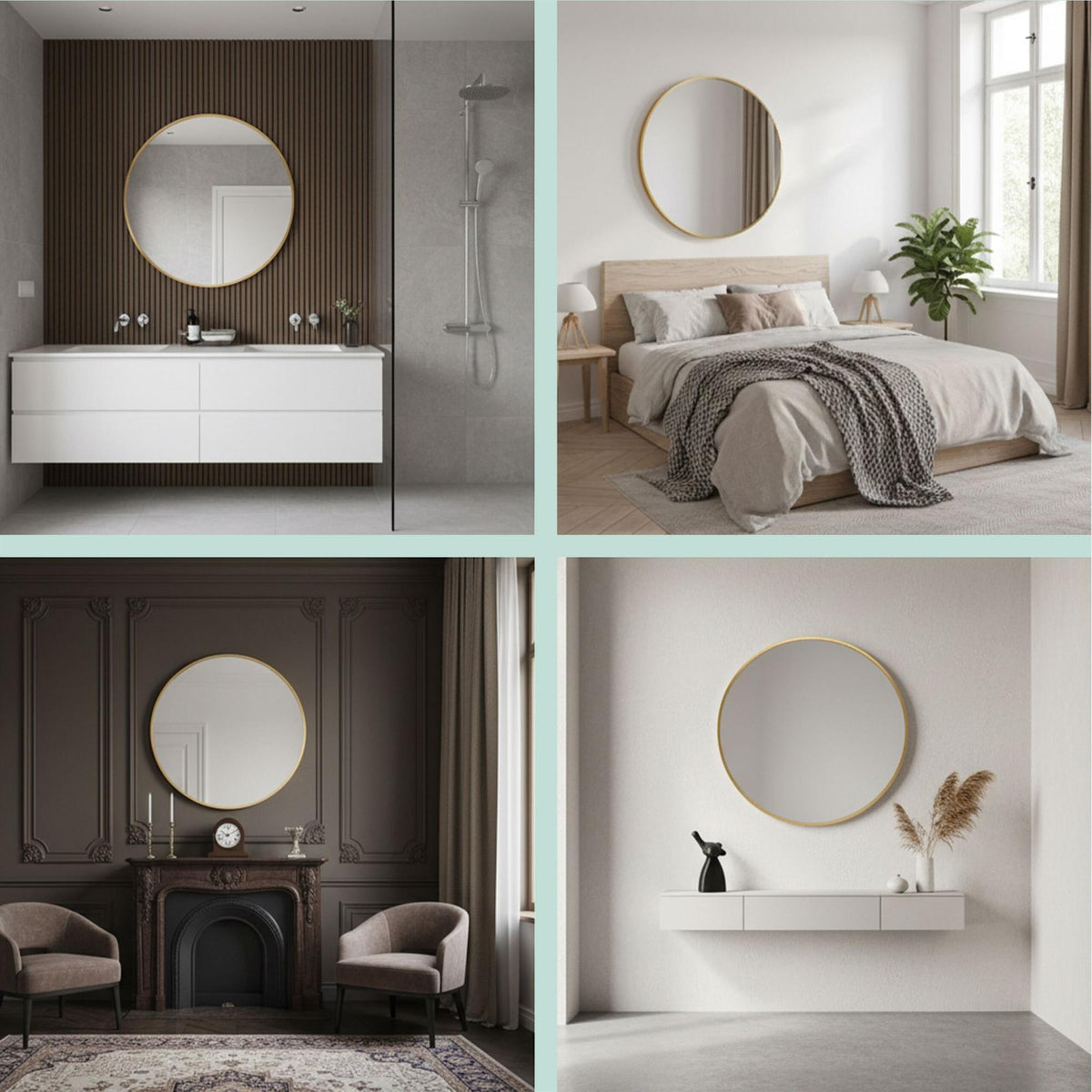 Round Wall Mirror with Metal Frame – Decorative & Functional
