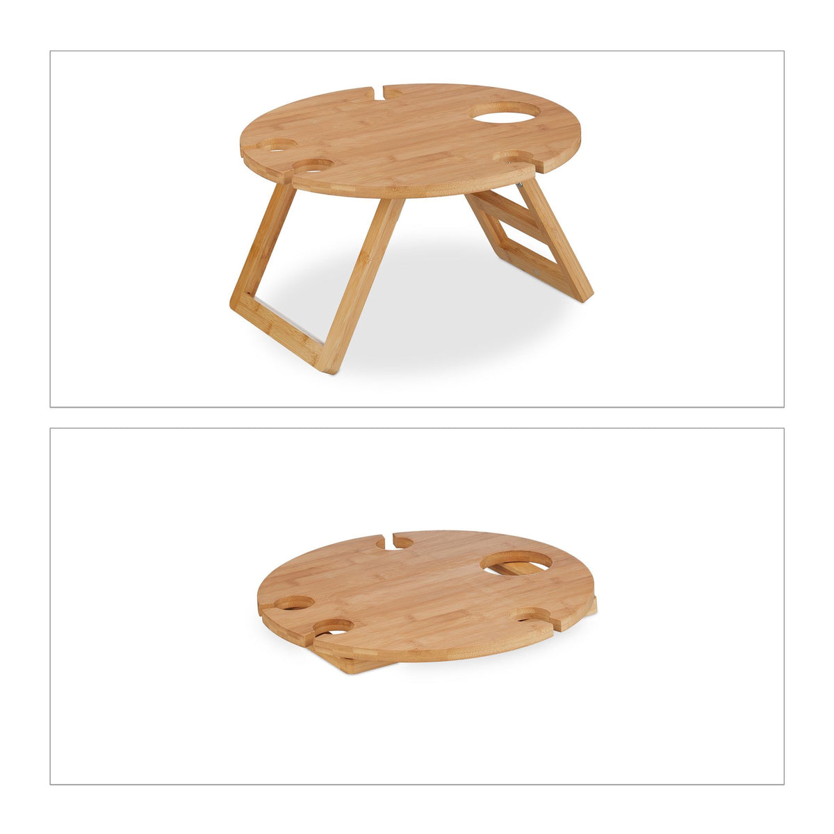 Round bamboo picnic wine table