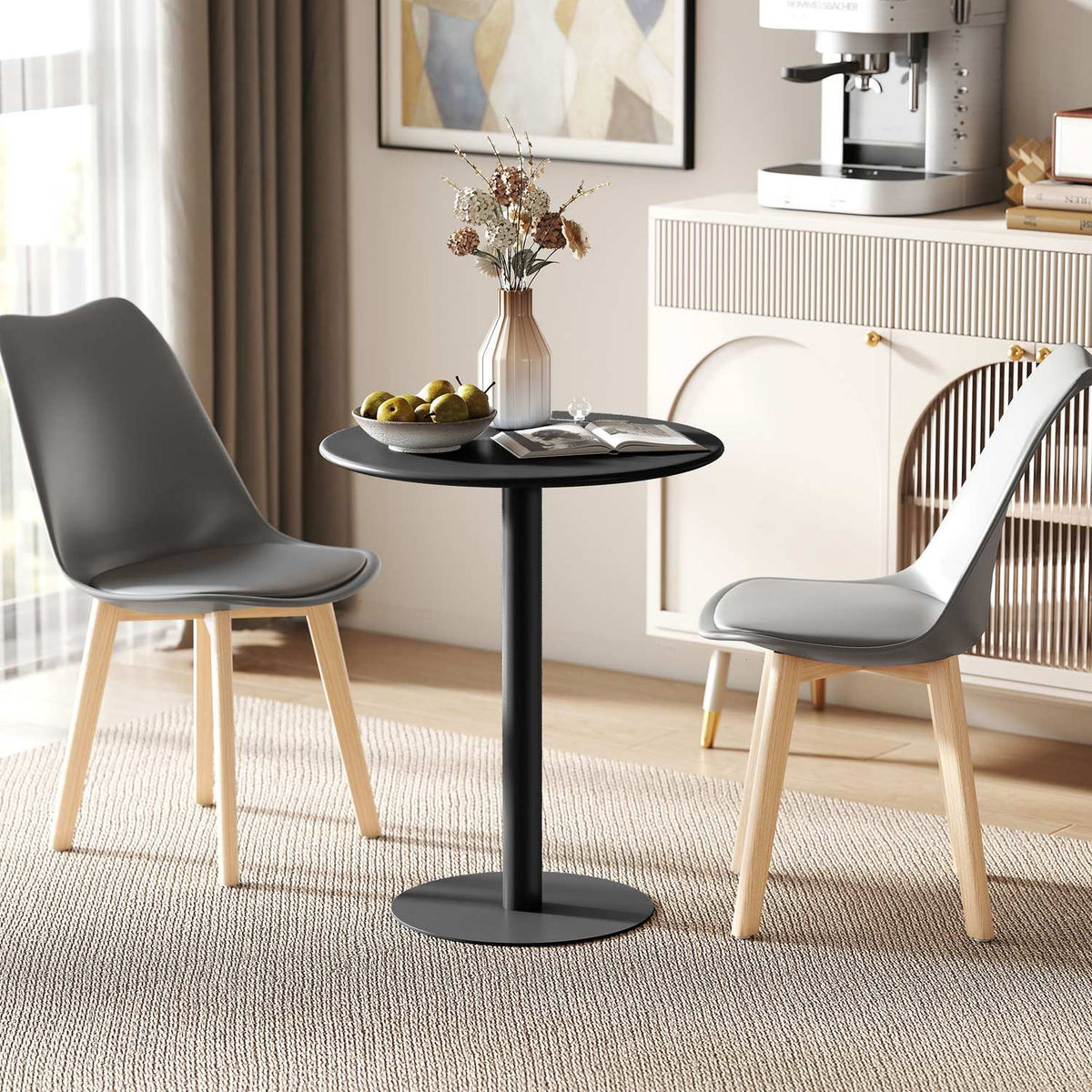 Round dining table for 2 people, steel, for indoor and outdoor use, black