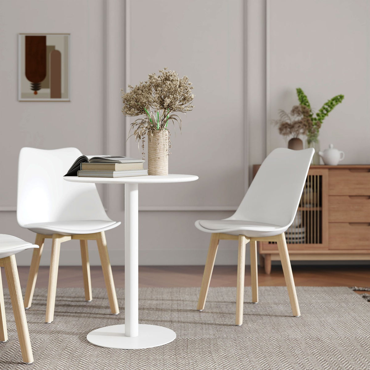 Round dining table for 2 people, steel, for indoor and outdoor use, white