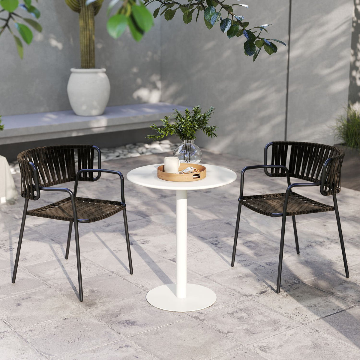 Round dining table for 2 people, steel, for indoor and outdoor use, white