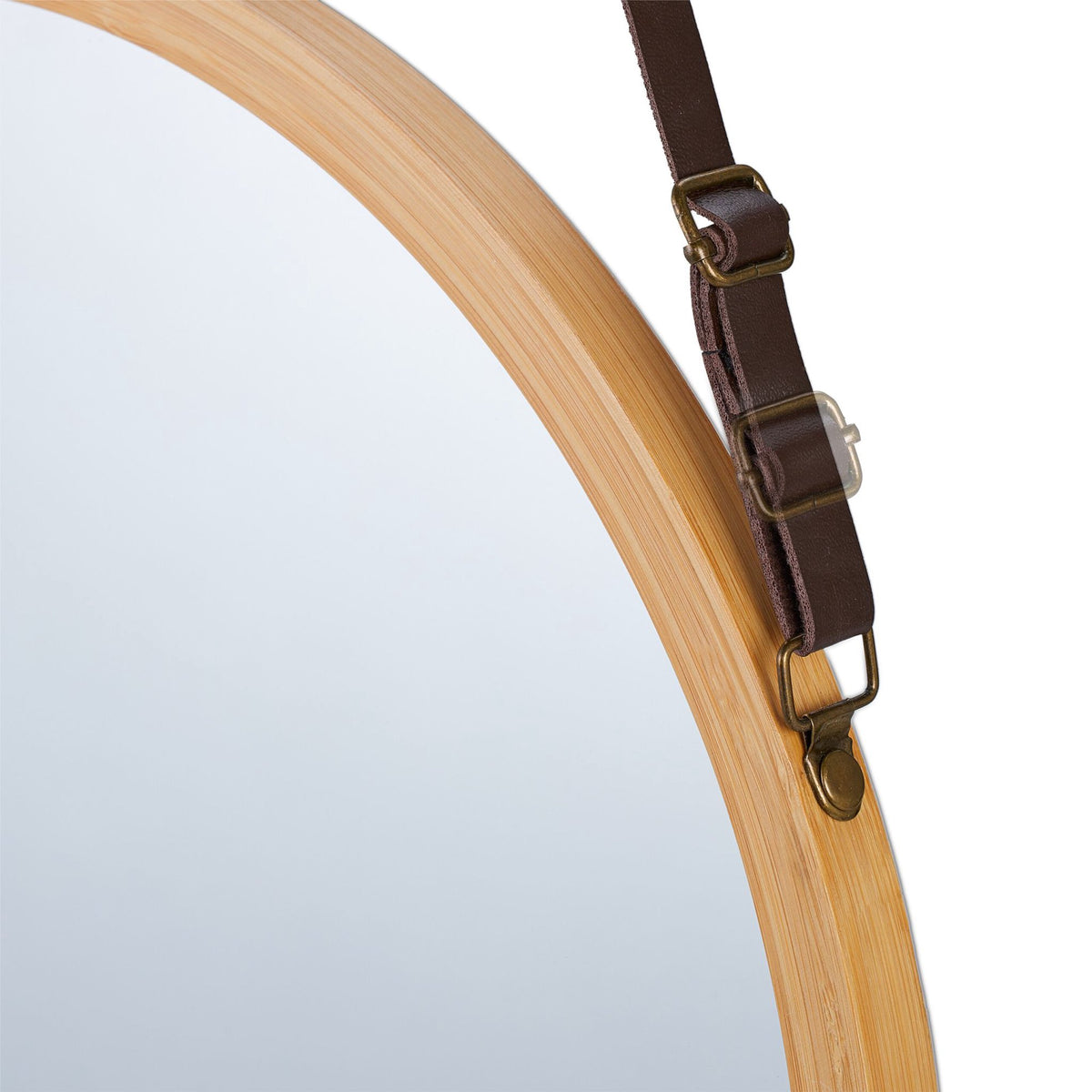Round hanging mirror with bamboo frame