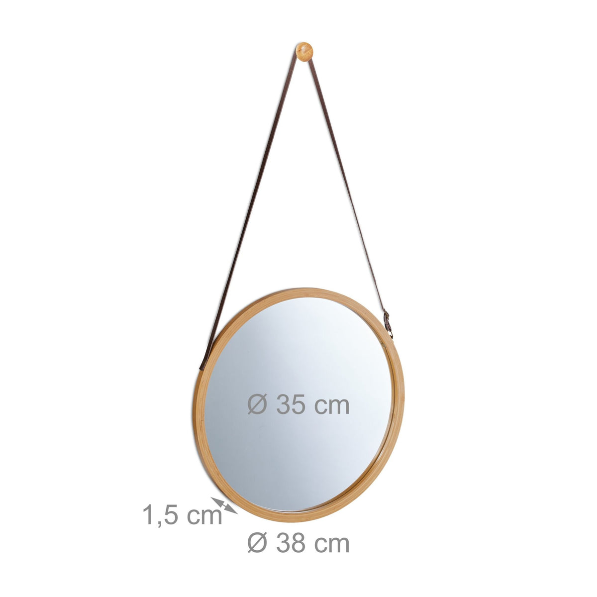 Round hanging mirror with bamboo frame