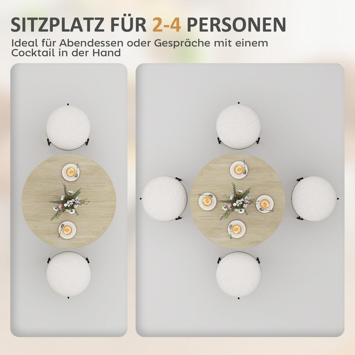 Round kitchen table, 80 cm, compact table top, chipboard, metal, white oak+black
