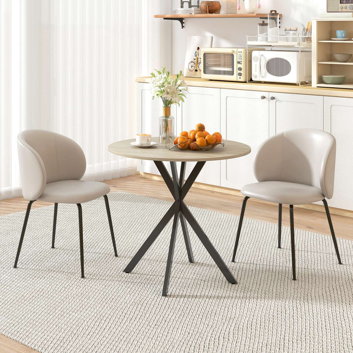 Round kitchen table, 80 cm, compact table top, chipboard, metal, white oak+black