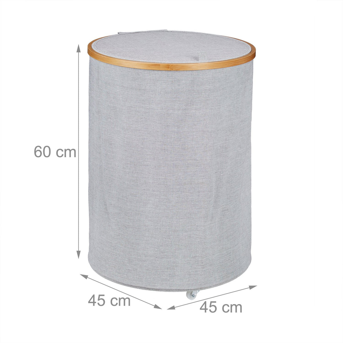 Round laundry basket in fabric and bamboo