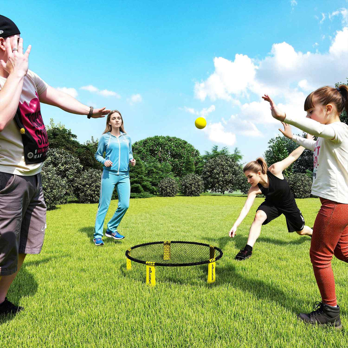 Roundnet Set Game set with play net 3 balls carrying bag ball pump  Ø92 x 20 cm yellow
