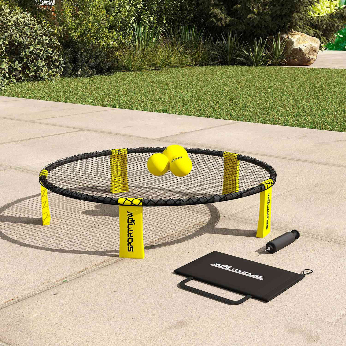 Roundnet Set Game set with play net 3 balls carrying bag ball pump  Ø92 x 20 cm yellow