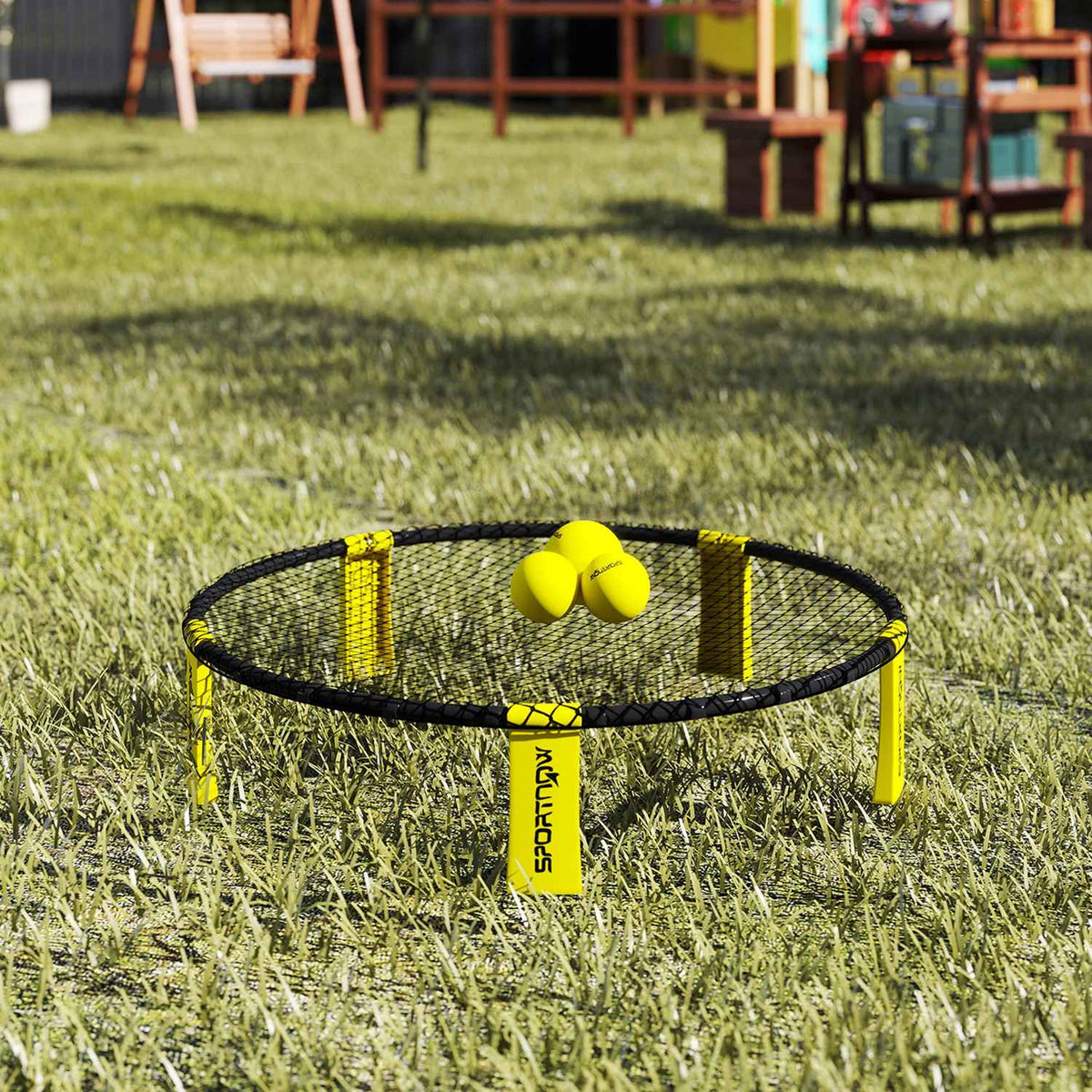 Roundnet Set Game set with play net 3 balls carrying bag ball pump  Ø92 x 20 cm yellow