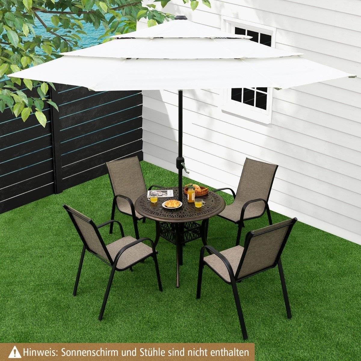 Round patio dining table bistro table made of cast aluminum with umbrella hole Ø90 x 74 cm brown