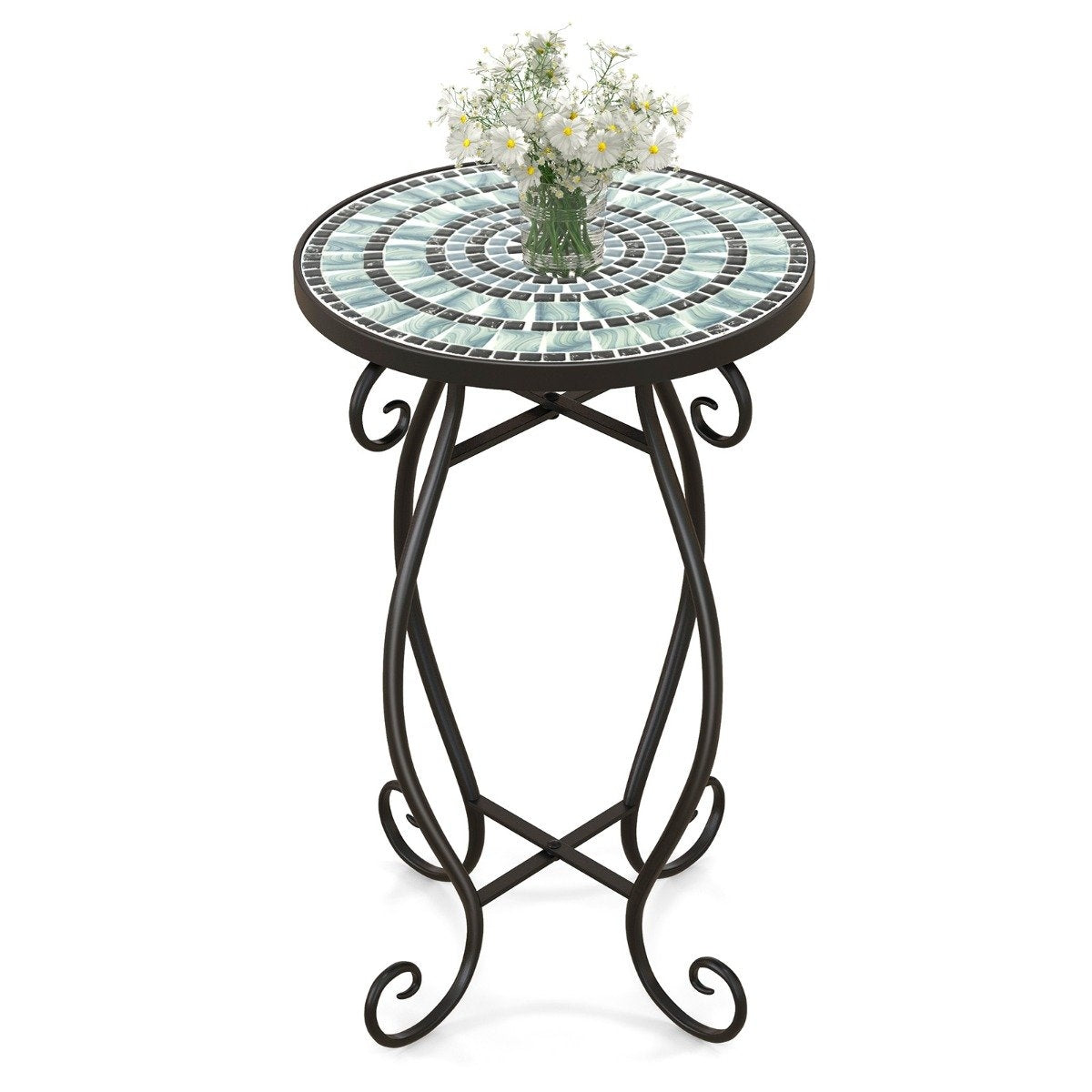 Round side table mosaic table made of metal and ceramic ∅30 x 50 cm for balcony, terrace, garden