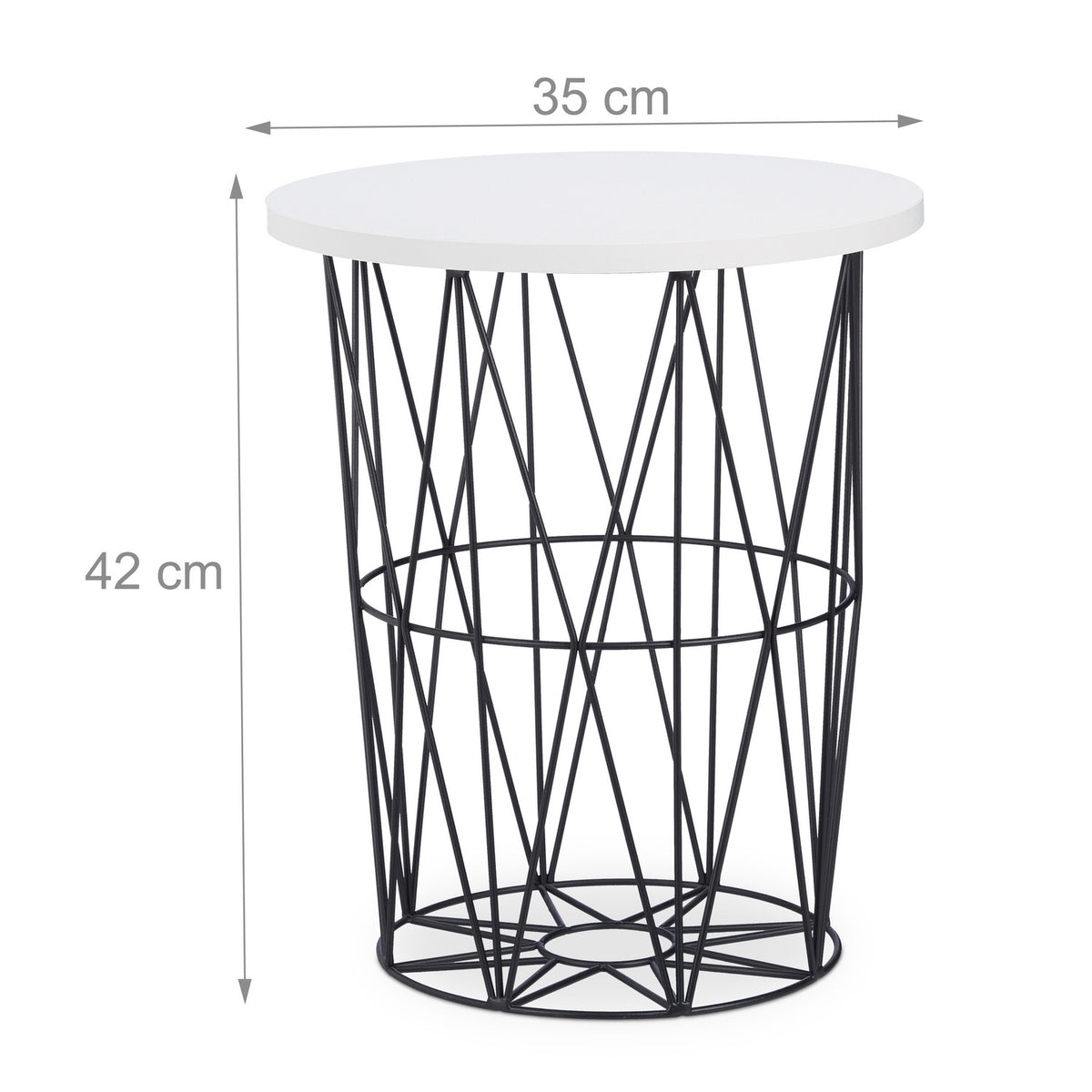 Round side table with metal basket