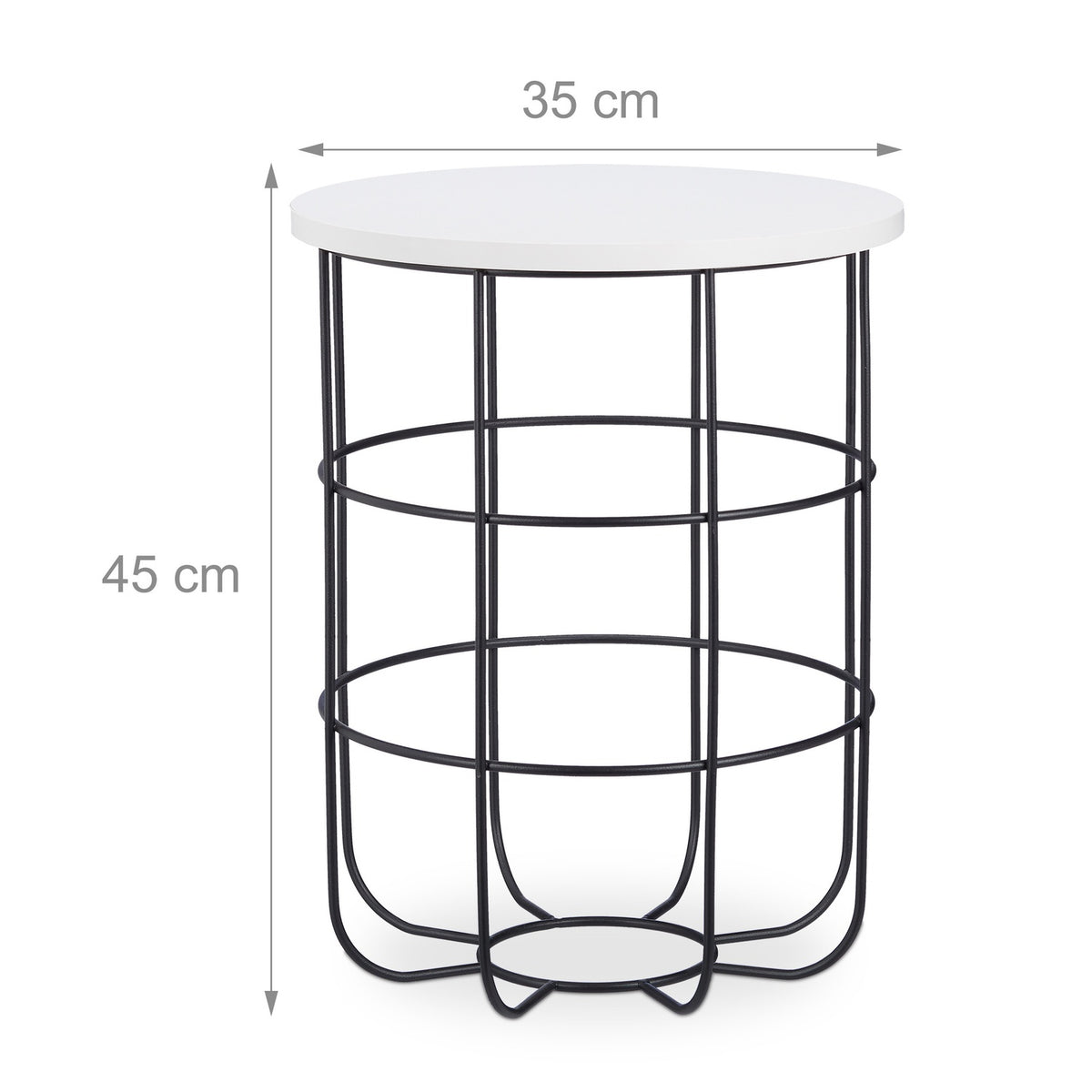 Round side table with metal basket