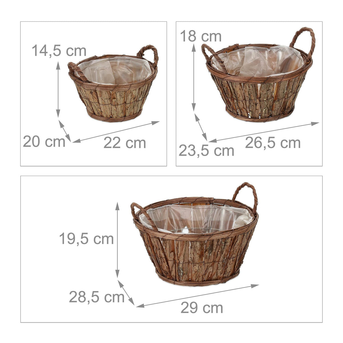 Round wooden flower pot - set of 3
