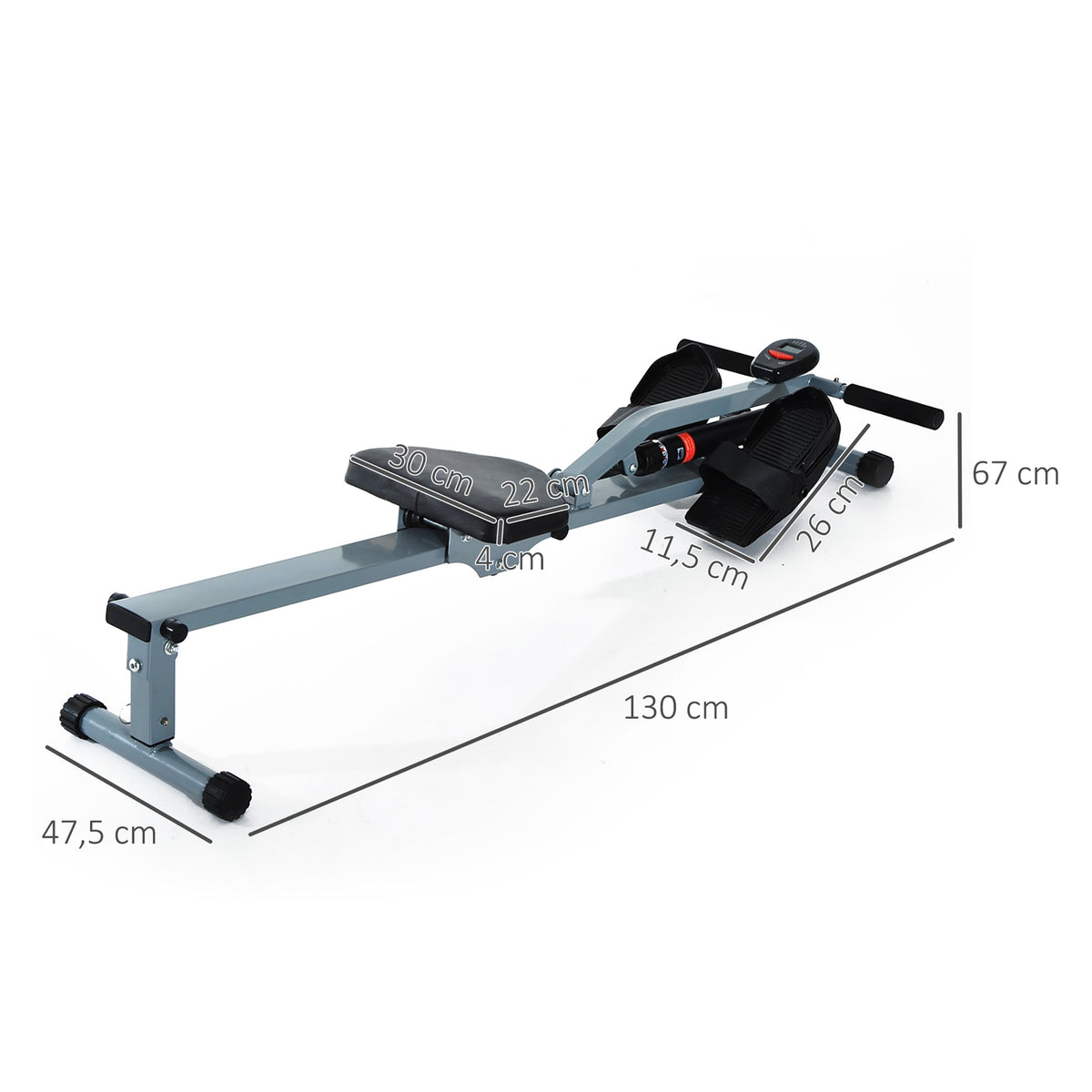 Rowing Machine Rowing Machine With Lcd Fitness Device Rowing Machine Exercise Bike, With Lcd Display, Steel + Pvc, Gray, 130X47.5X67Cm