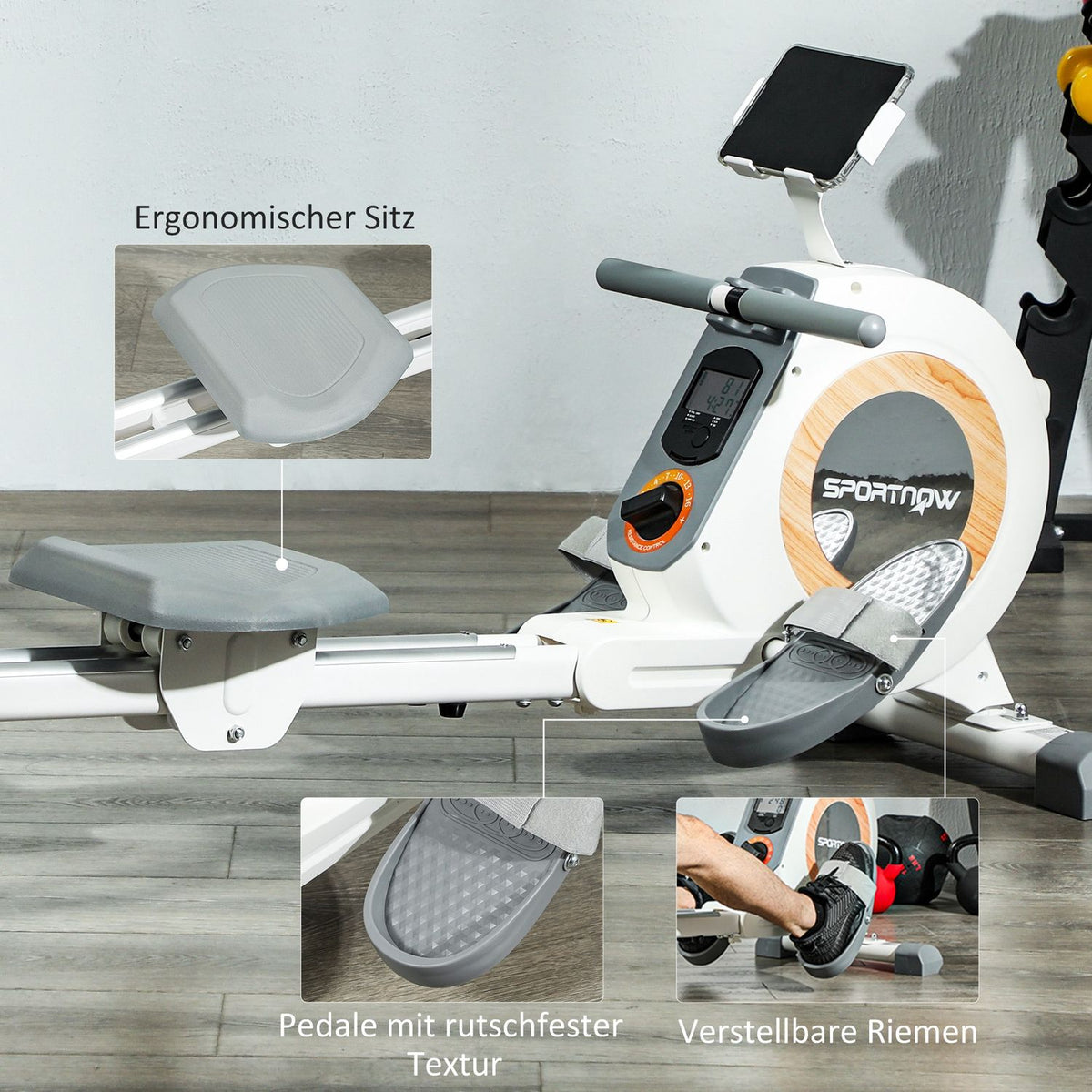 Rowing machine for home, magnetic rowing machine with 16 resistance levels, LCD monitor, rowing machine with phone/IPAD holder, for cardio training, load capacity up to 150kg