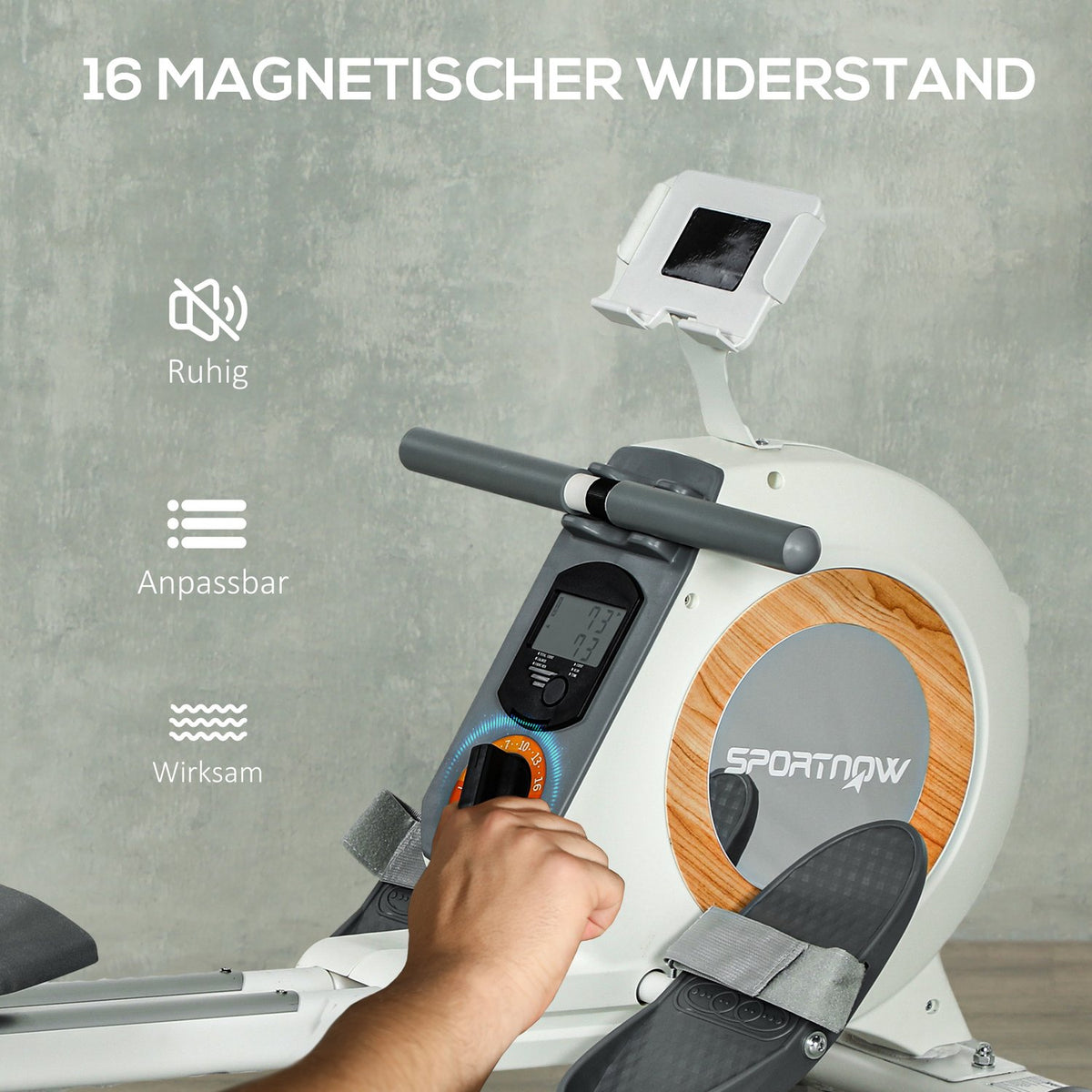 Rowing machine for home, magnetic rowing machine with 16 resistance levels, LCD monitor, rowing machine with phone/IPAD holder, for cardio training, load capacity up to 150kg