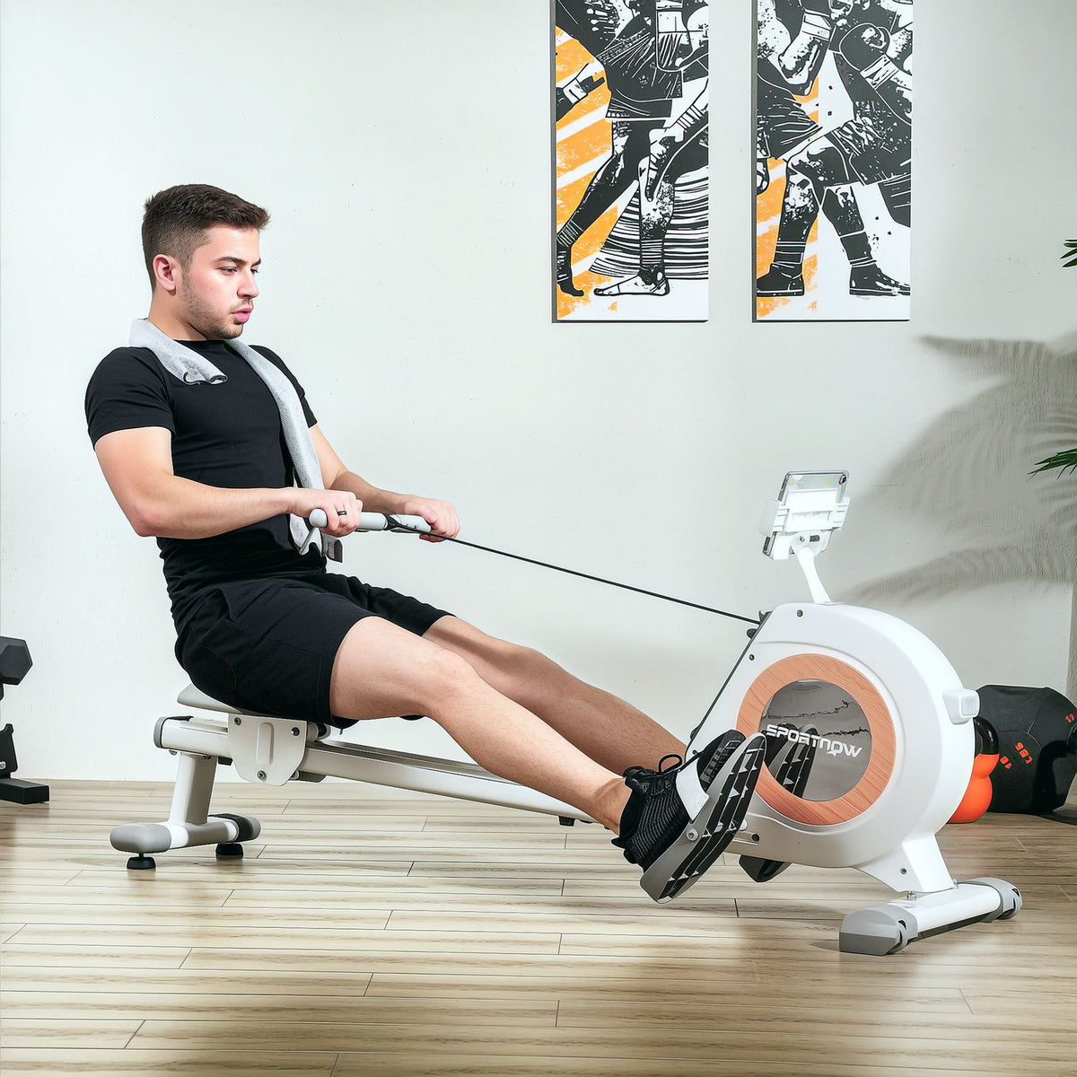 Rowing machine for home, magnetic rowing machine with 16 resistance levels, LCD monitor, rowing machine with phone/IPAD holder, for cardio training, load capacity up to 150kg