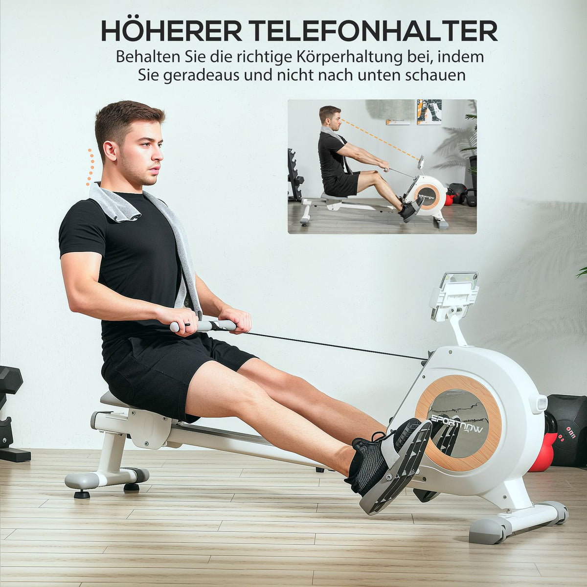 Rowing machine for home, magnetic rowing machine with 16 resistance levels, LCD monitor, rowing machine with phone/IPAD holder, for cardio training, load capacity up to 150kg