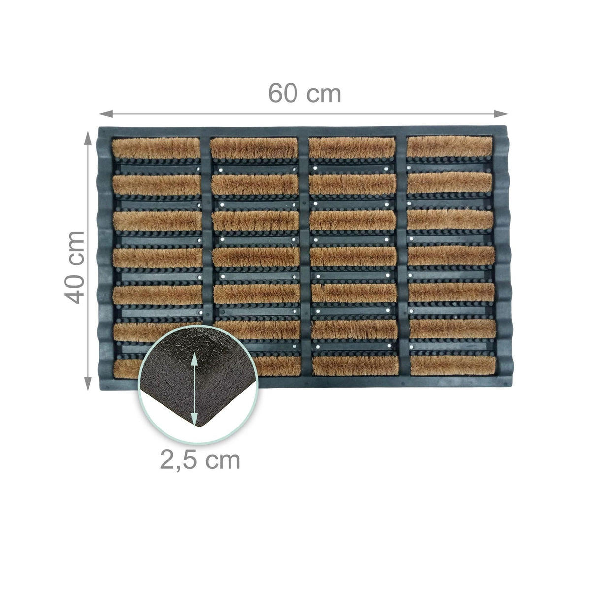 Rubber Doormat 60x40 with Coir Bristles