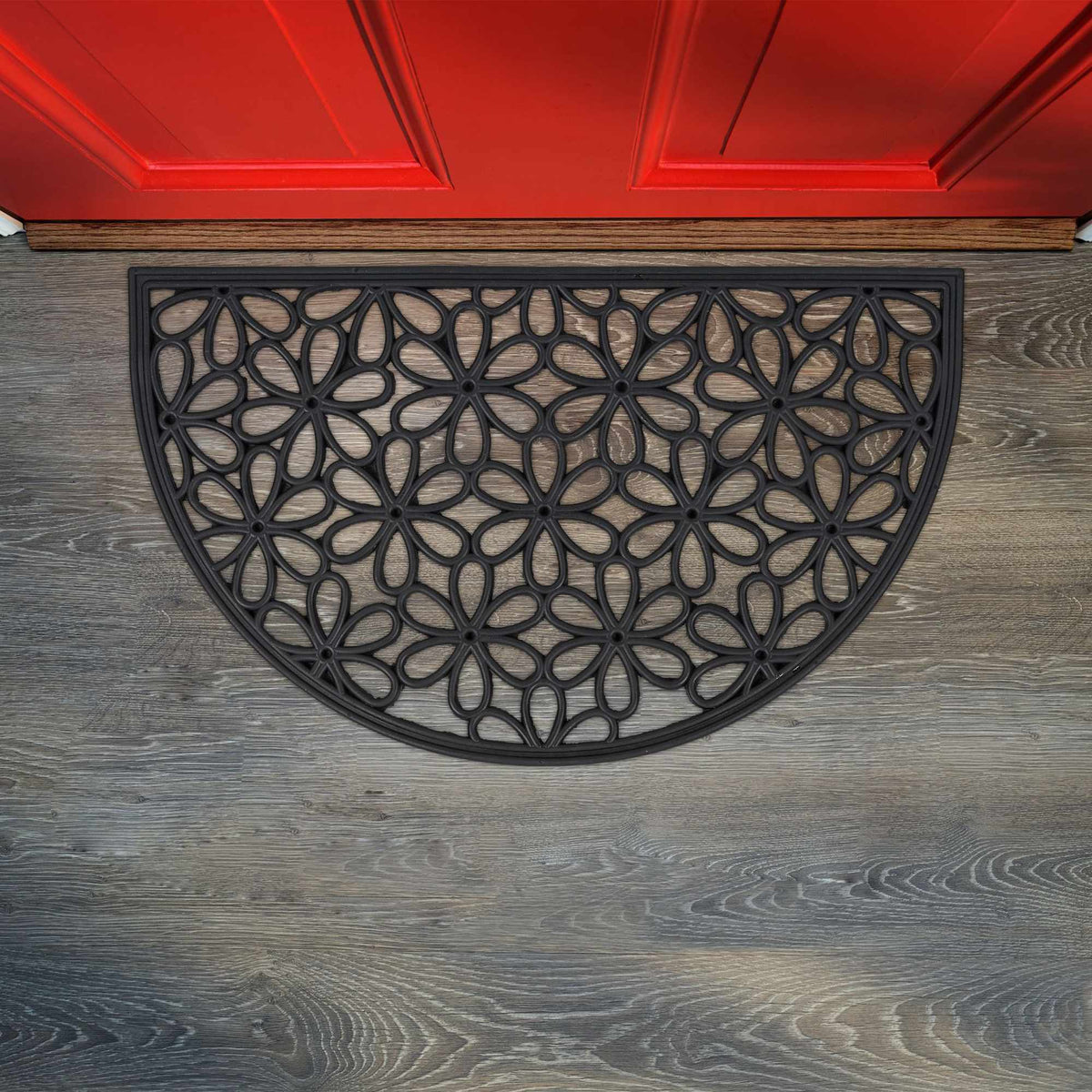 Rubber doormat with floral pattern