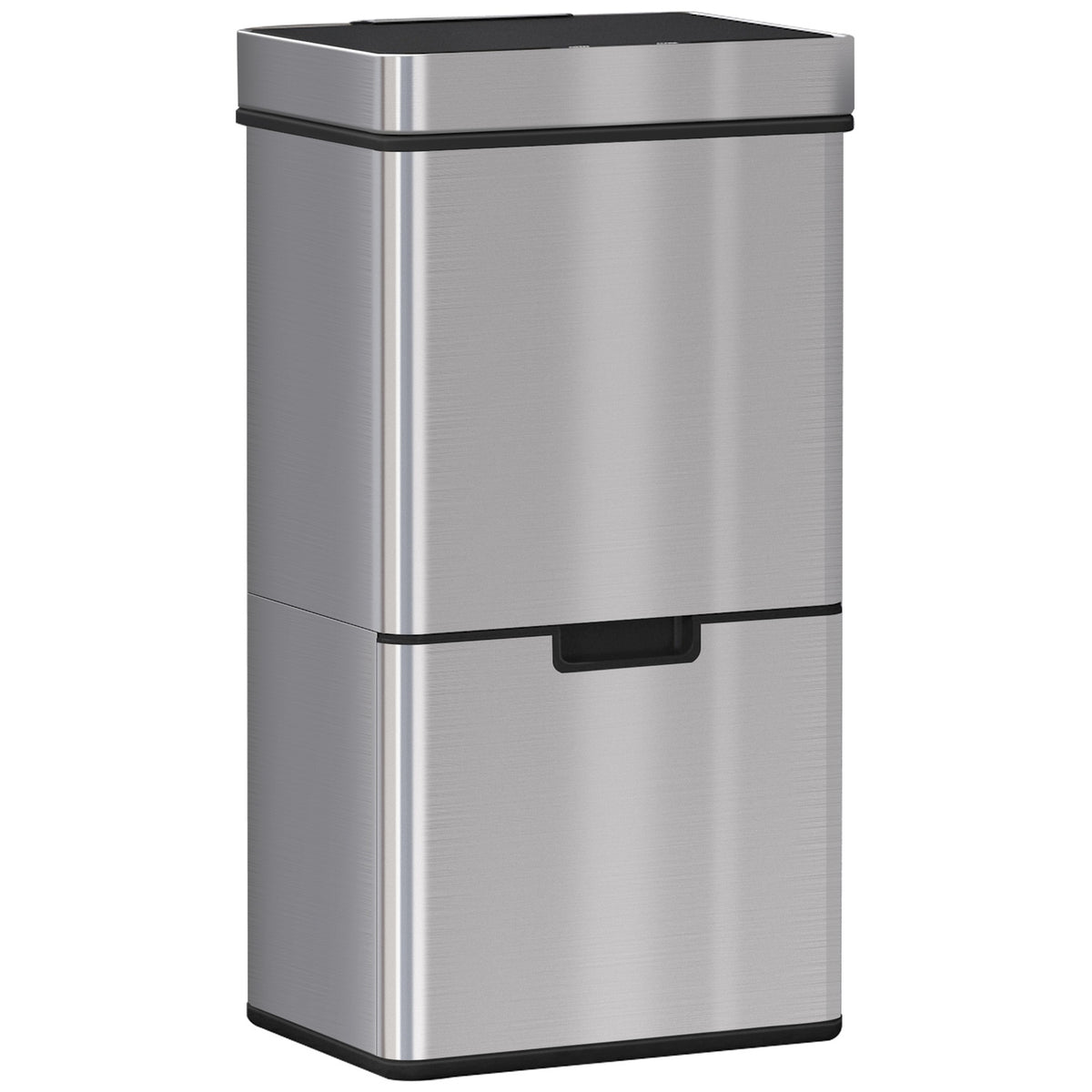 Rubbish Bin 72L Waste Bin With Sensor, Waste Separation System 3 Compartments, Stainless Steel, Silver, 42X30X81 Cm