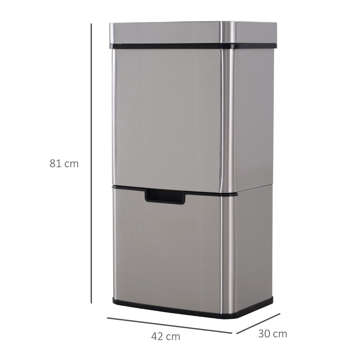 Rubbish Bin 72L Waste Bin With Sensor, Waste Separation System 3 Compartments, Stainless Steel, Silver, 42X30X81 Cm