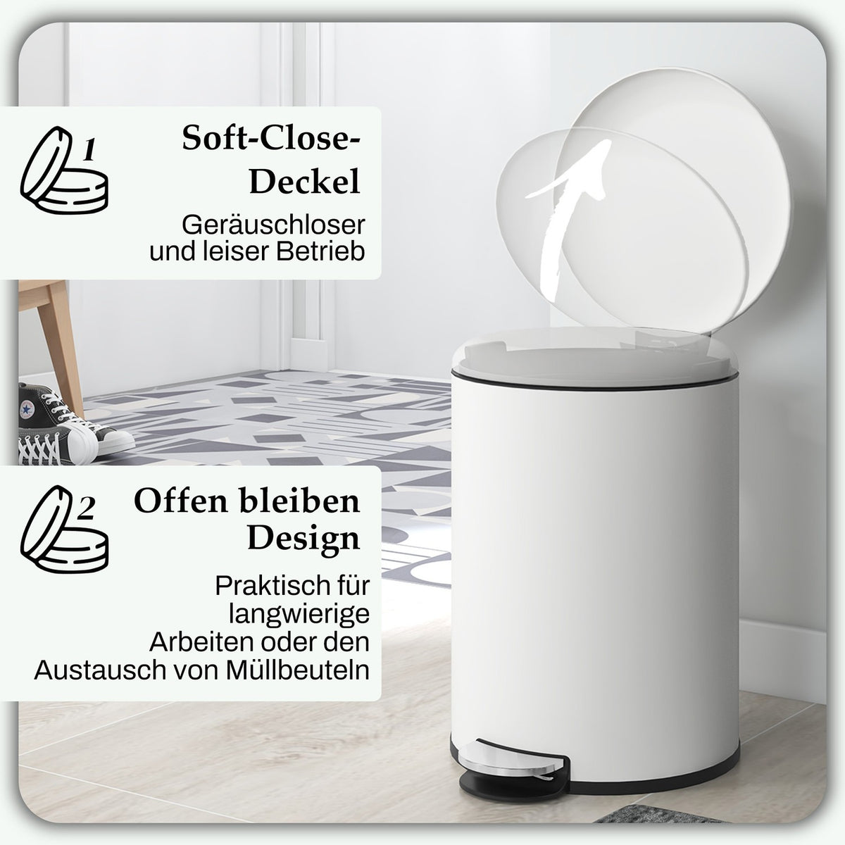 Rubbish bin 20L pedal bin with lid and foot pedal, cosmetic bin made of metal, rubbish bin with inner bin for living room and office, 36 x 30 x 44.5 cm