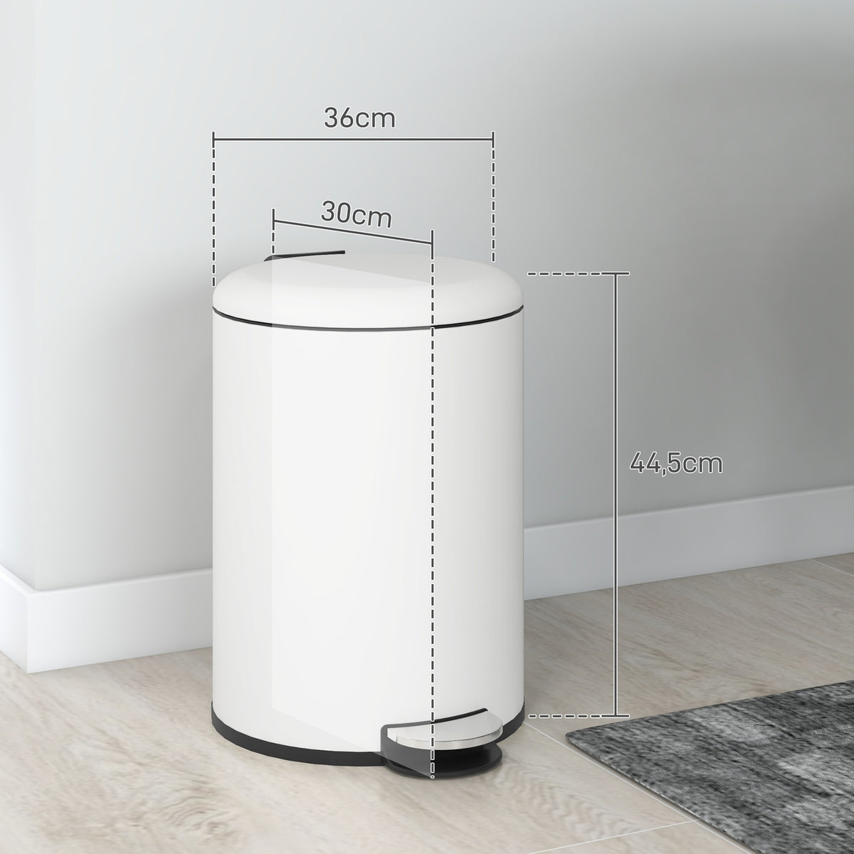 Rubbish bin 20L pedal bin with lid and foot pedal, cosmetic bin made of metal, rubbish bin with inner bin for living room and office, 36 x 30 x 44.5 cm