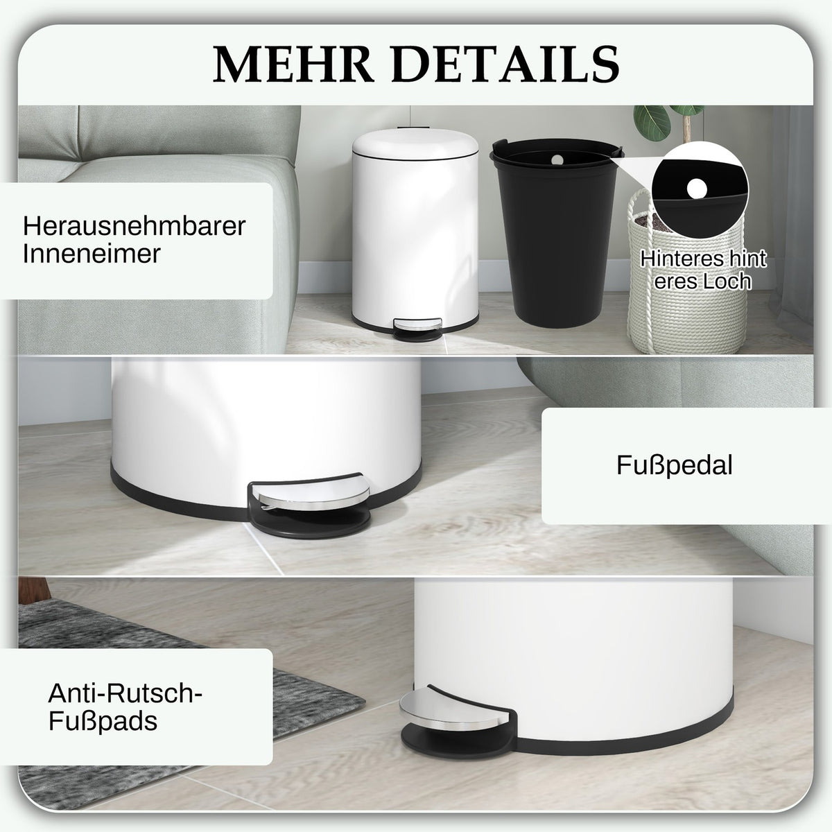 Rubbish bin 20L pedal bin with lid and foot pedal, cosmetic bin made of metal, rubbish bin with inner bin for living room and office, 36 x 30 x 44.5 cm